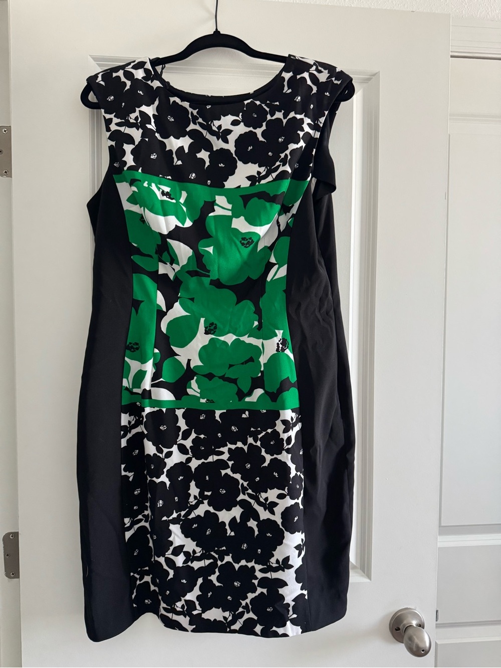 Sleeveless Black & Green Floral Sheath Dress